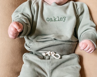 Embroidered Organic Cotton Sweat suit Infant Baby Toddler Name Sweatshirt Sweatpants Personalized