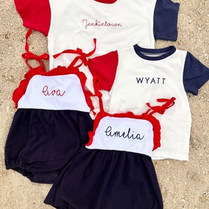CLEARANCE BLANK Colorblock T-shirt Bubble Romper - Red White and Blue ...