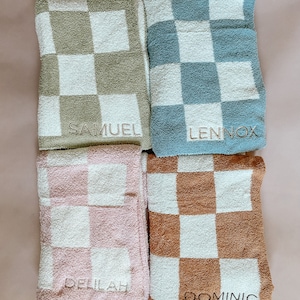 Super Soft Cozy Checkered Embroidered Baby Toddler Decorative Blanket image 5