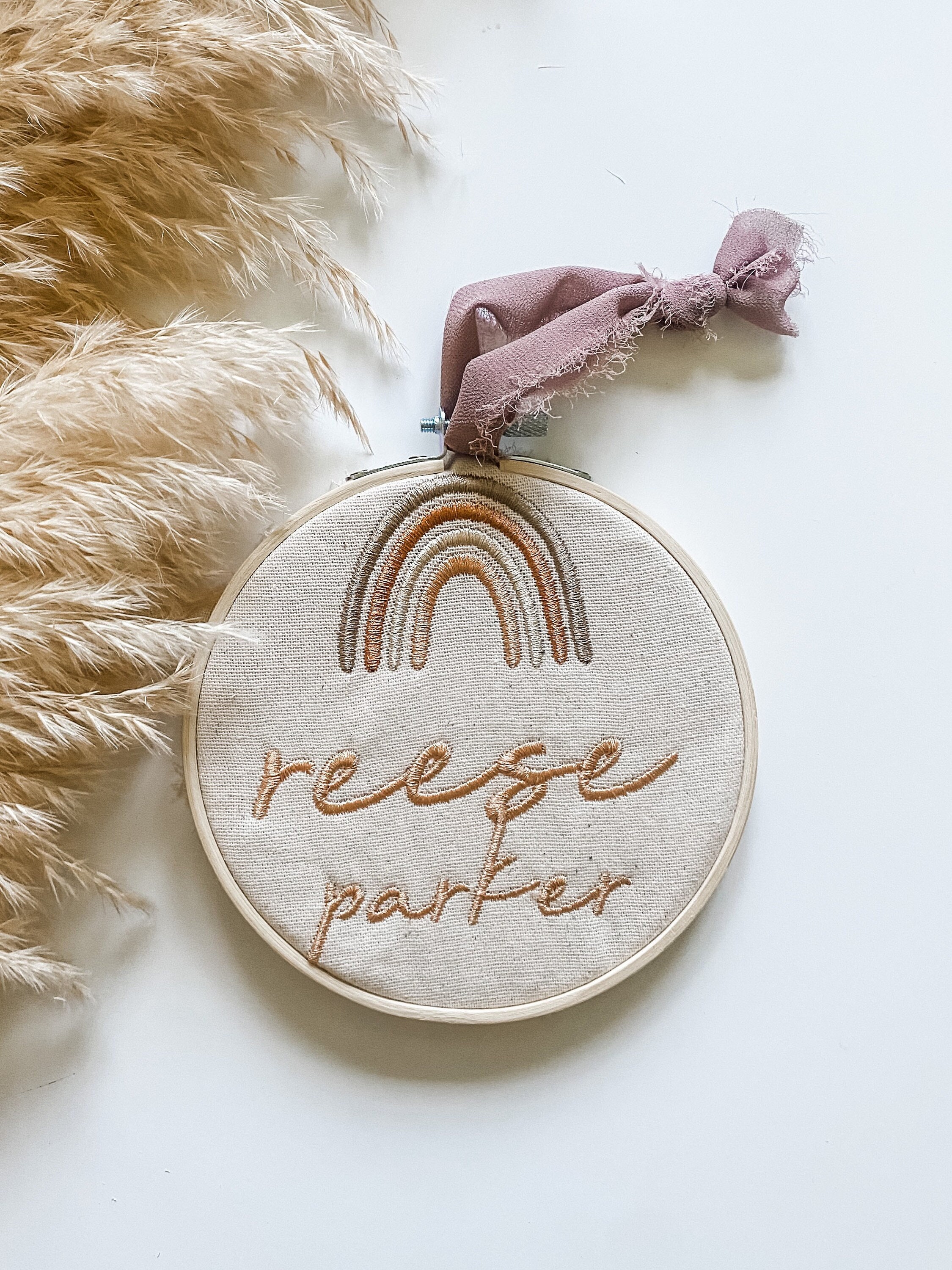 Embroidered Hooped Neutral Rainbow Birth Announcement Sign- Custom Baby ...