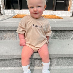 Embroidered Short Sleeve T-shirt Bubble Romper Infant Baby Toddler Name Sweater Personalized image 2