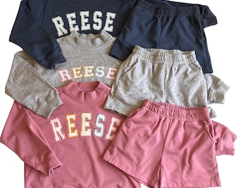 PREORDER Custom Embroidered Mock Neck Sweatshirt- Baby Toddler Youth Sweatshirt Shorts Sets