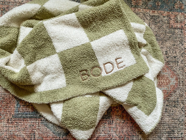 Super Soft Cozy Checkered Embroidered Baby Toddler Decorative Blanket image 2