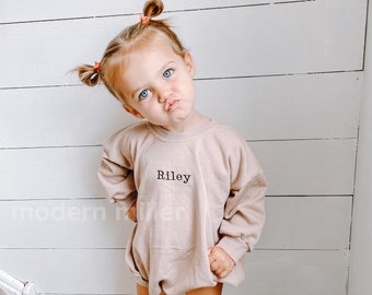 Embroidered Oversized Sweatshirt Bubble Romper - Infant Baby Toddler Name Sweater- Personalized Coming Home Outfit ALL COLORS