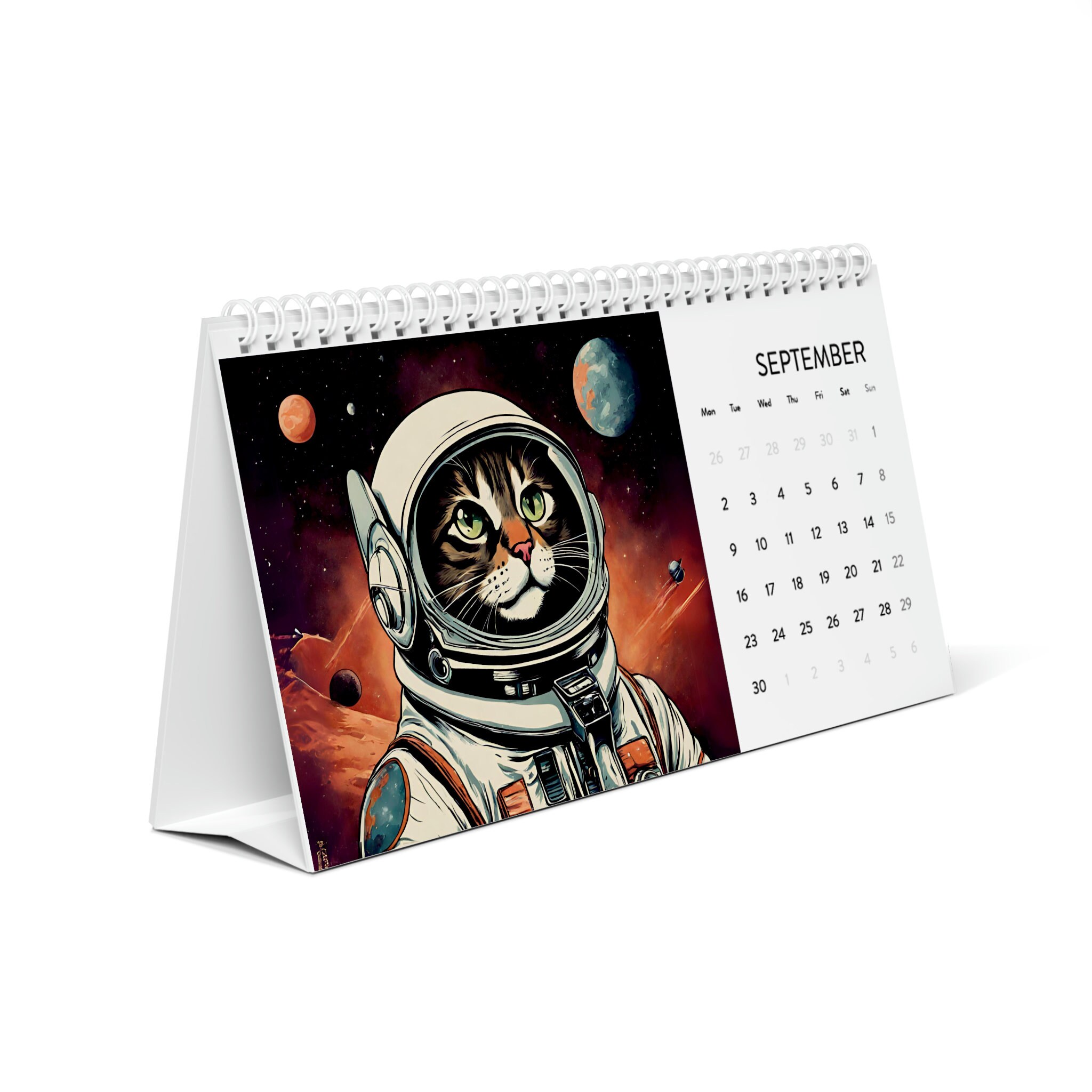 2025 Desk Calendar, Funny Calendar, Space Helmet Cat Calendar, Weird