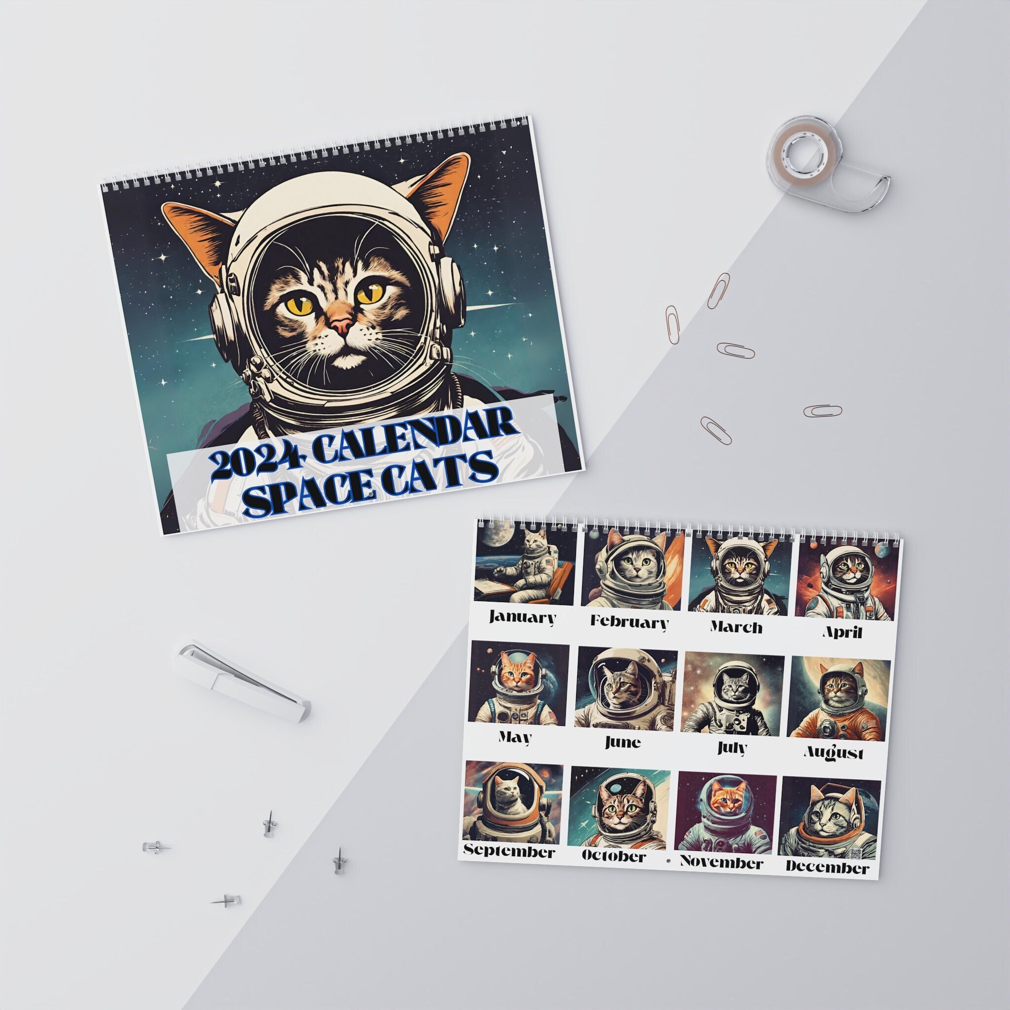 2025 Wall Calendar, Funny Calendar, Space Helmet Cat Calendar, Weird