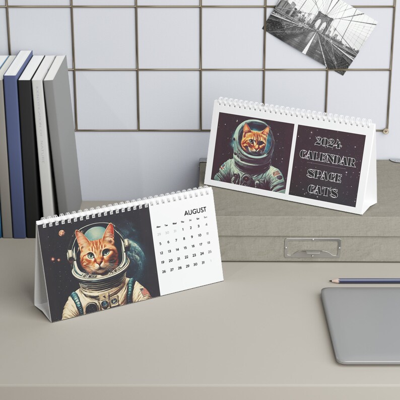 2024 Desk Calendar Funny Calendar Space Helmet Cat Calendar Etsy