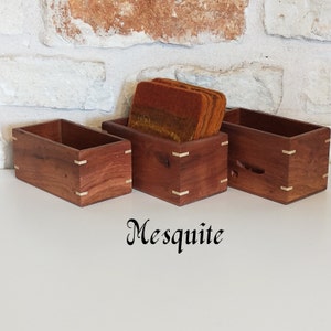 Wood coaster holder without coasters, Mesquite coaster box 188, Fits coasters up to 4 3/8 inch, Small wood box