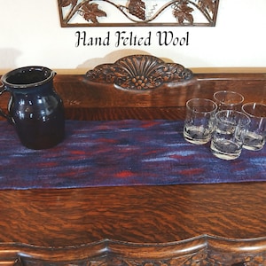 Wool table runner, Felt table mat, 46 x 11 1/4-inch, Reversible runner, Fiber art, Hand felted runner, Seventh anniversary wool