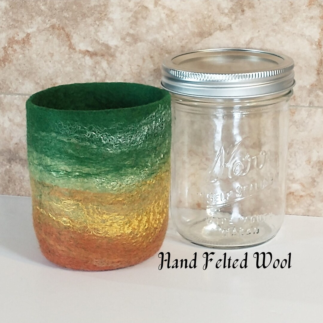 Wool Drink Sleeve, Mason Jar Cover, Wool Felt Holder, 16 Ounce WIDE