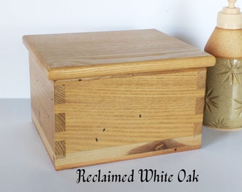 Reclaimed White Oak Keepsake Box 143: Handcrafted Dovetail Wood Box