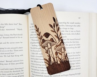 Whimsical mushroom wooden bookmark - cute bookmark, mushroom gifts, gift for reader, unique book gifts, mushroom art, book lover gift, fungi