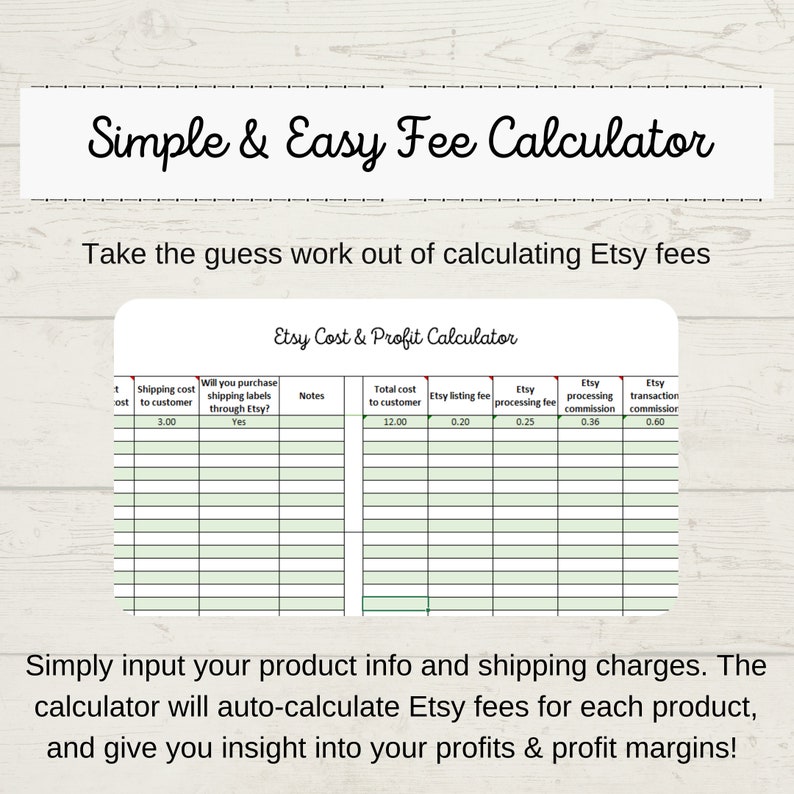 Etsy Cost/profit Calculator US Version Etsy Fees Calculator Etsy