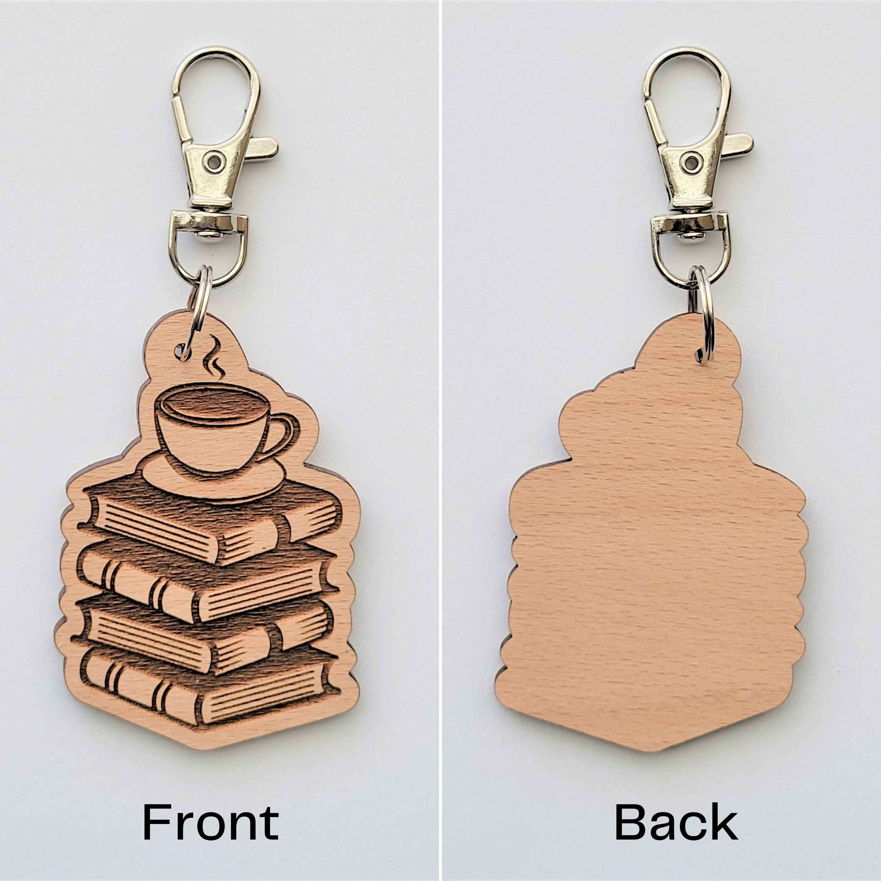 Book and coffee keychain wooden book keychain book lover Etsy