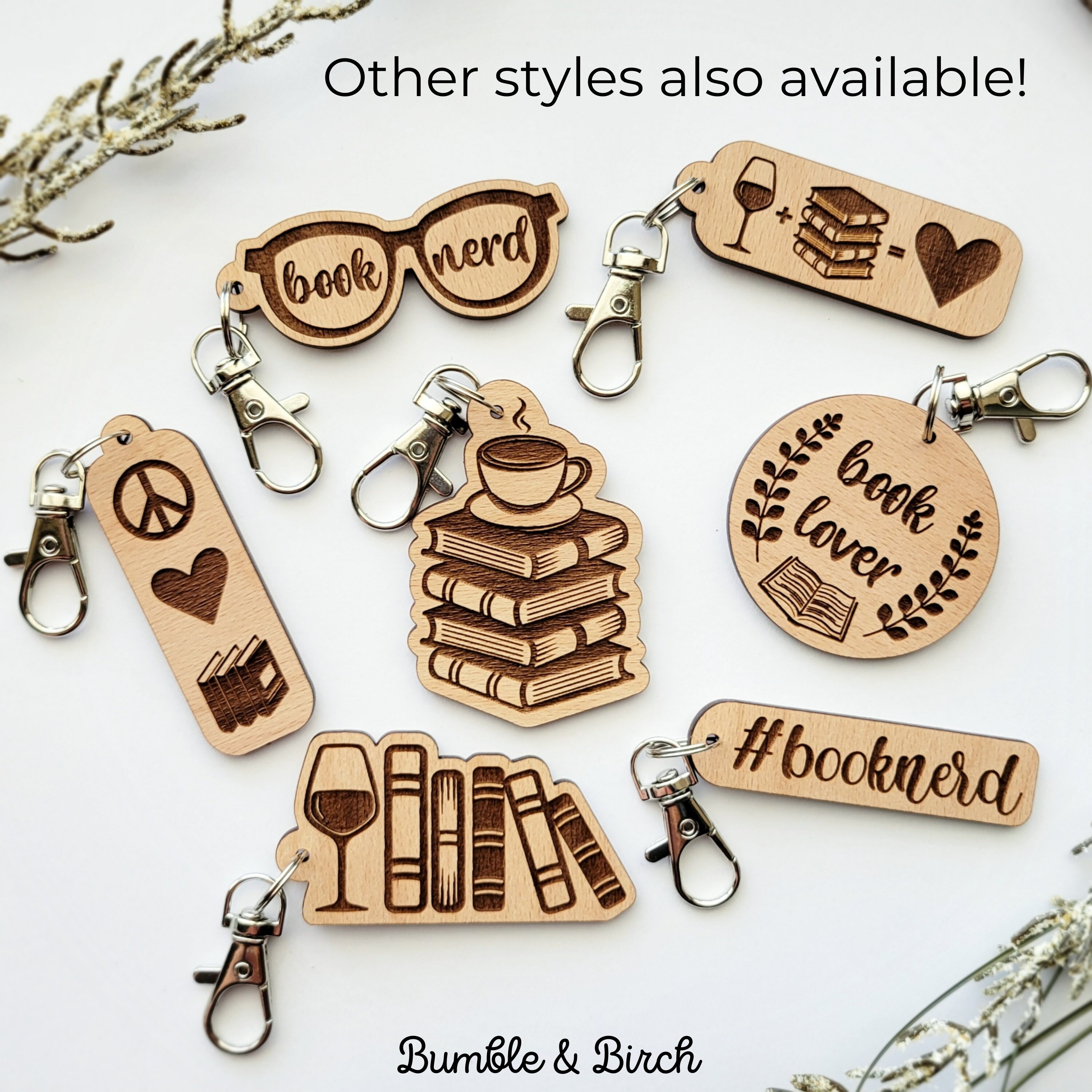 Book Nerd Keychain Wood Book Keychain Book Lover Keychain Etsy