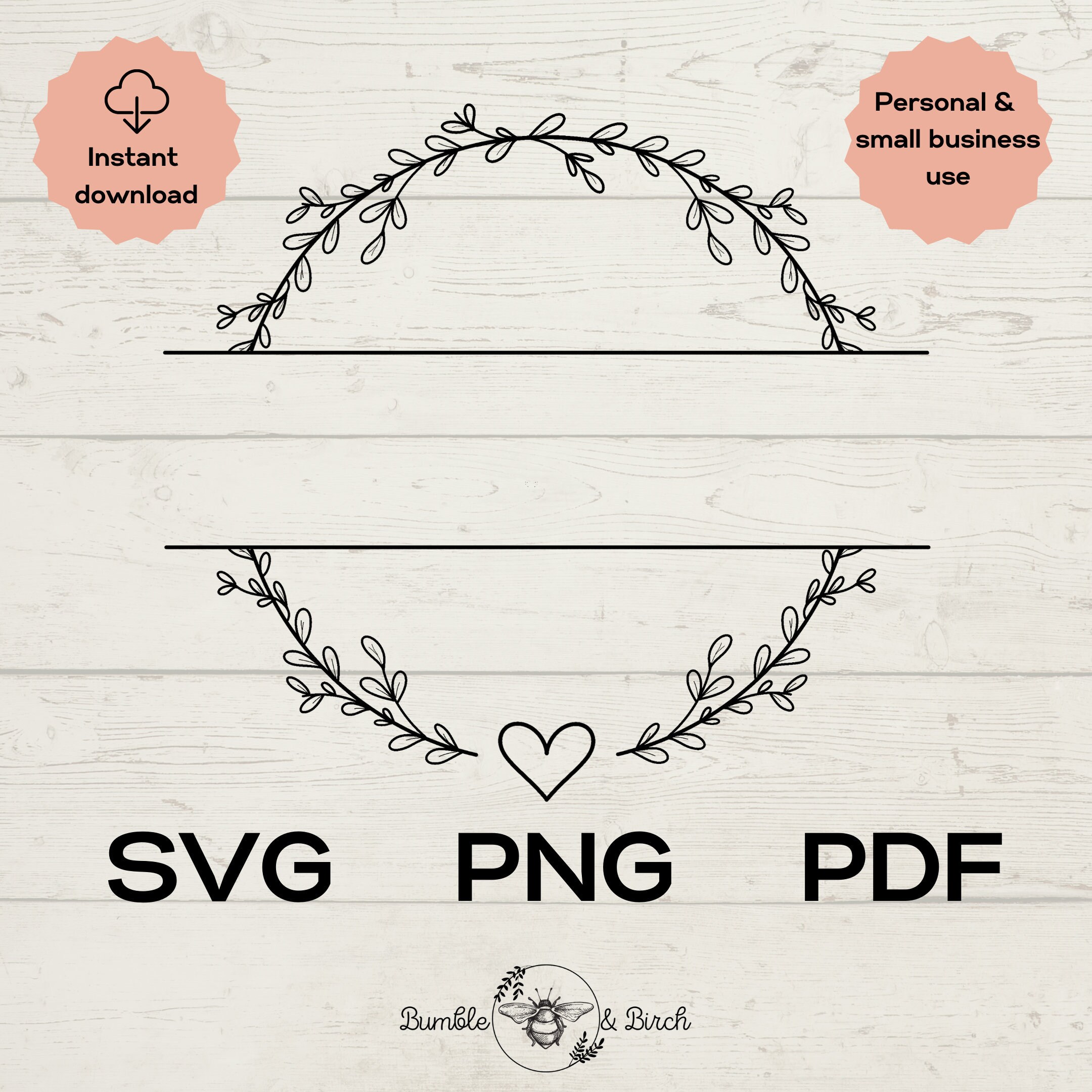 Download Leaf Wreath Split Monogram Svg Pdf Png Leaf Monogram Floral Etsy