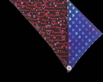 Love notes/Hearts, double sided bandana with snaps. For cats and dogs!