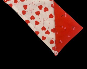 Heart Lollipops/Cherries, double sided bandana with snaps. For cats and dogs!
