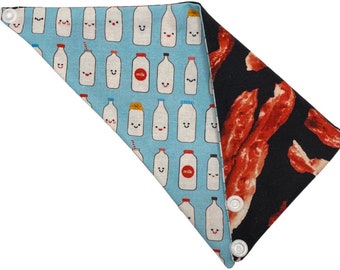 Milk/Bacon, double sided bandana with snaps. For cats and dogs!