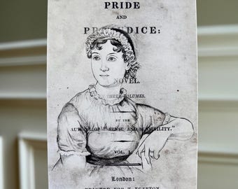 Jane Austen Portrait Bookmark/Postcard Print // Double-Sided // Graphite Drawing