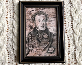 Alexander Pushkin Portrait Bookmark/Postcard Print // Double-Sided // Graphite Drawing