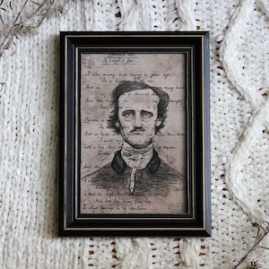 Segnalibro/Cartolina con ritratto di Edgar Allan Poe // Fronte-retro // Disegno a grafite