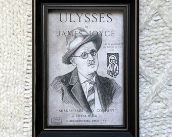 Marcapáginas con retrato de James Joyce/Impresión de tarjeta postal // Doble cara // Dibujo de grafito