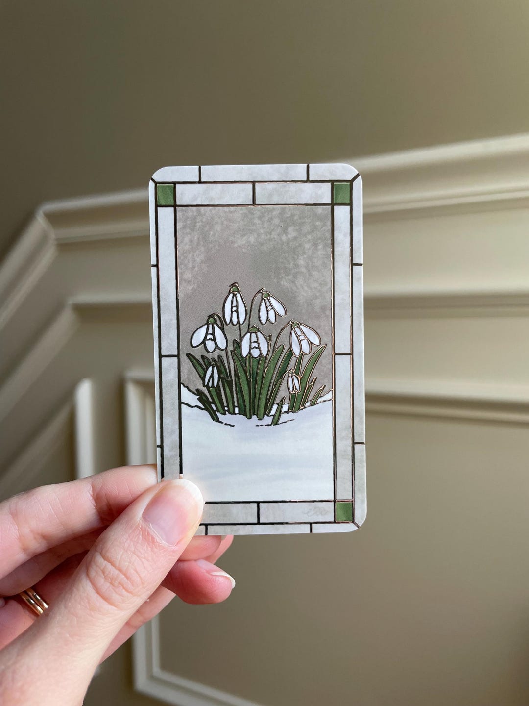 Snowdrop Window // Double-sided Mini Bookmark // With Silver-foil - Etsy