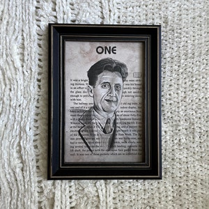 Marque-page/impression de carte postale Portrait de George Orwell // recto-verso // dessin au graphite
