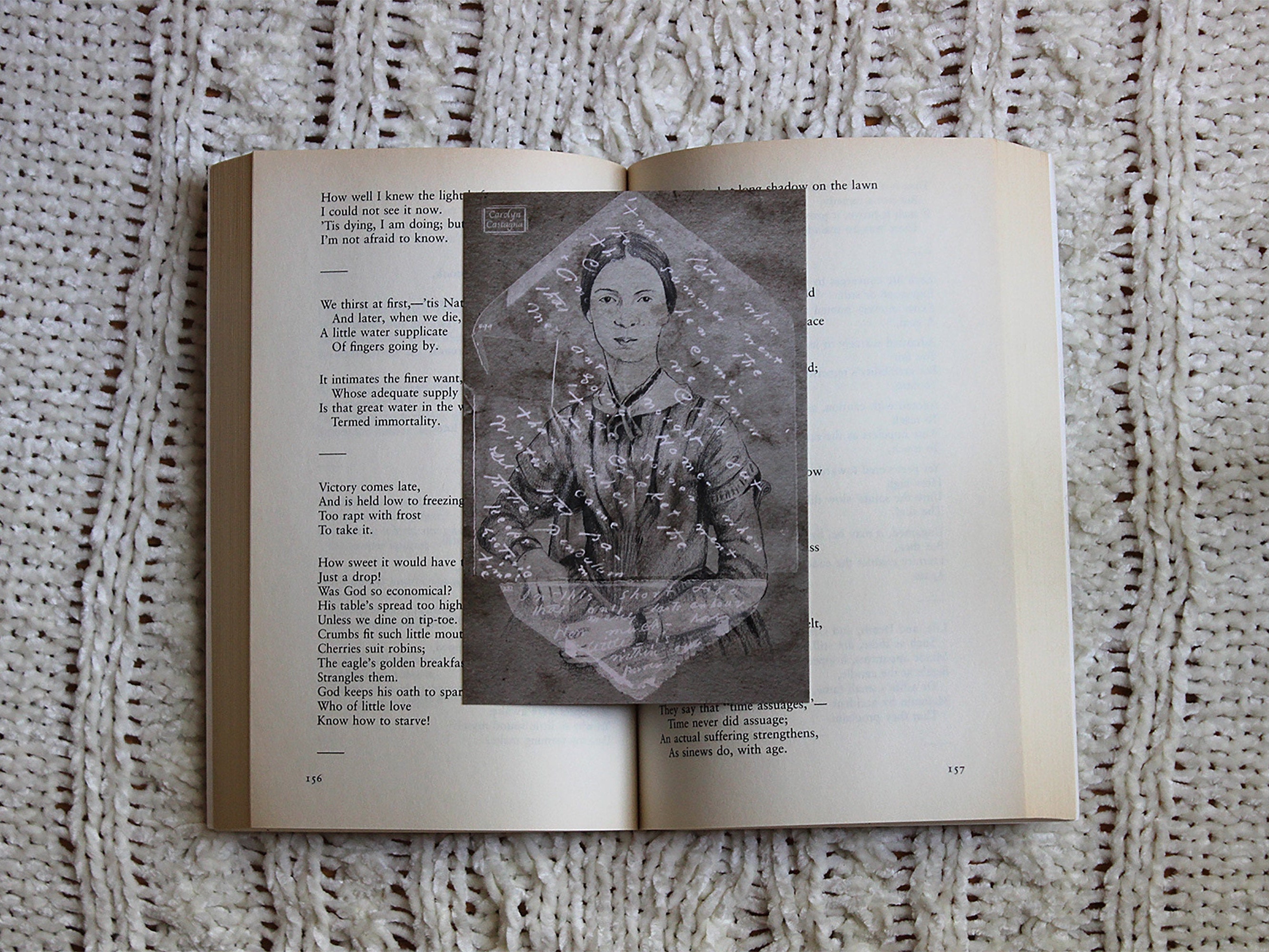 Emily Dickinson Portrait Bookmark/Postcard Print // Double-Sided // G…