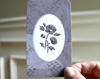 Chrysanthemum // double-sided mini bookmark // with silver-foil