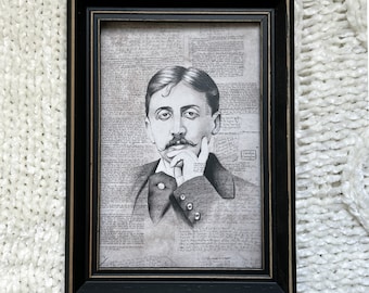 Marcel Proust Portrait Bookmark/Postcard Print // Double-Sided // Graphite Drawing