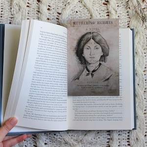 Impression de signet/carte postale Portrait d'Emily Bronte // Recto-verso // Dessin au graphite