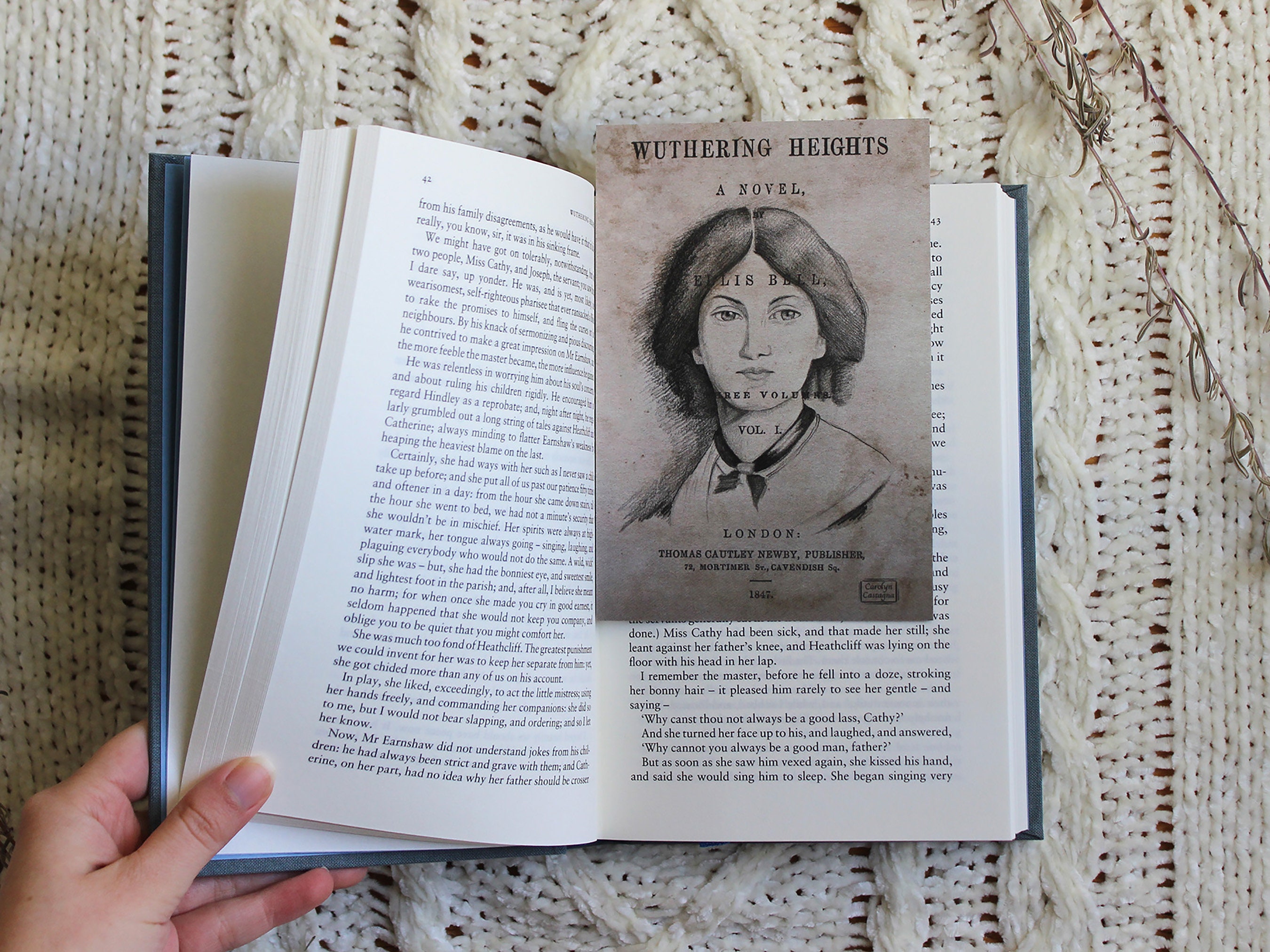 Emily Bronte Portrait Bookmark/Postcard Print // Double-Sided // Grap…
