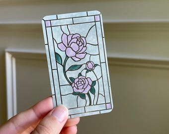 Pfingstrosen-Fenster // doppelseitiges Mini-Lesezeichen // mit Silberfolie