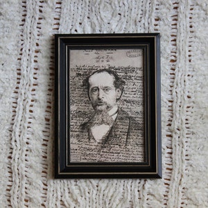 Marcador de livro/cartão postal de retrato de Charles Dickens // Frente e verso // Desenho em grafite
