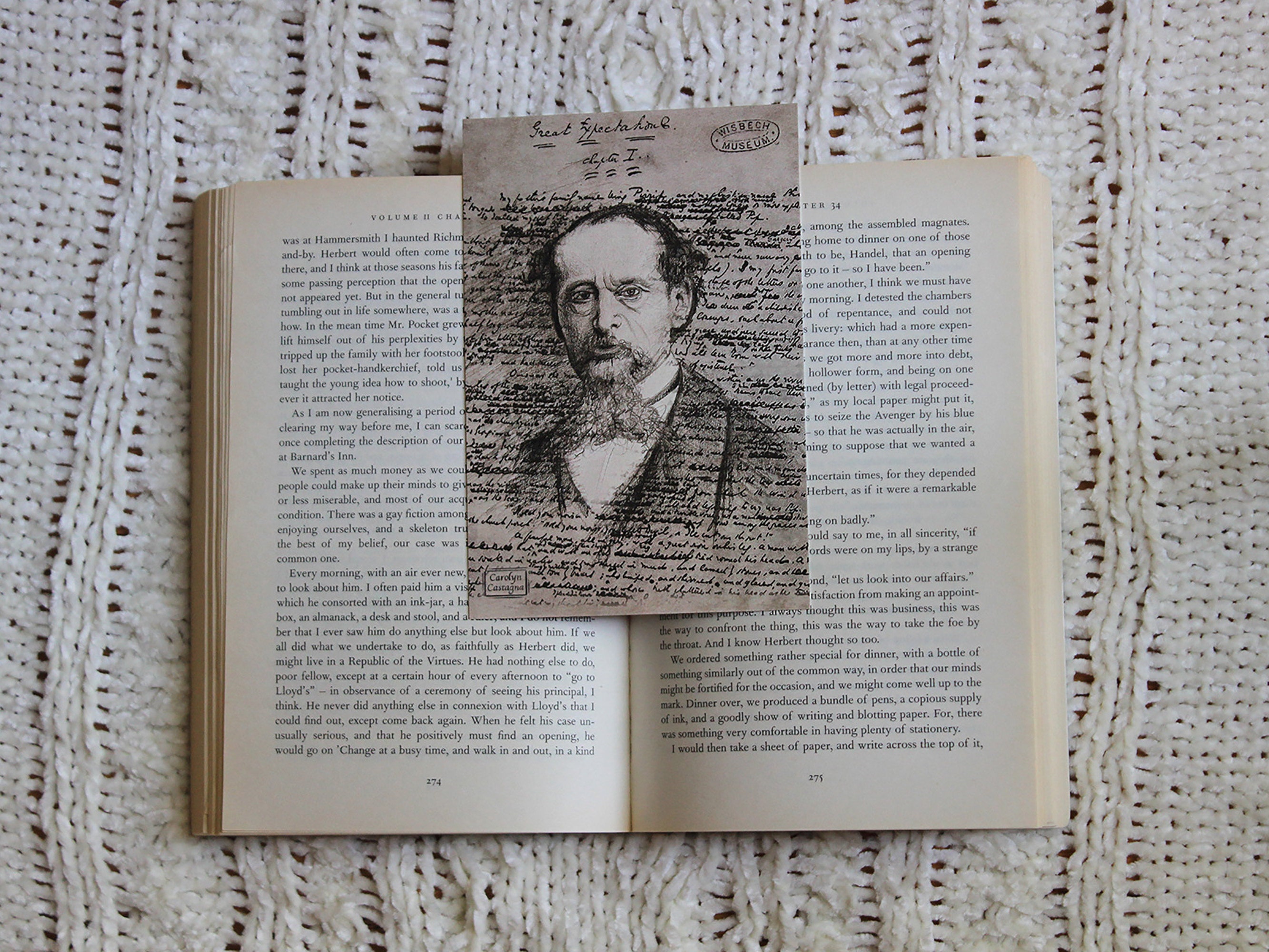 Charles Dickens Portrait Bookmark/Postcard Print // Double-Sided // G…