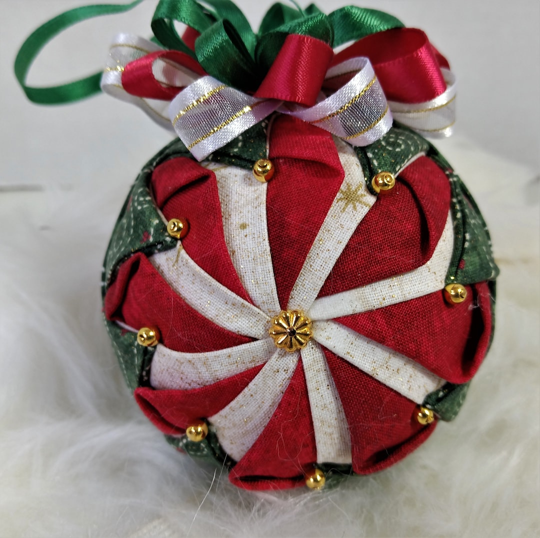 Christmas Quilted Fabric Ball Ornament Etsy