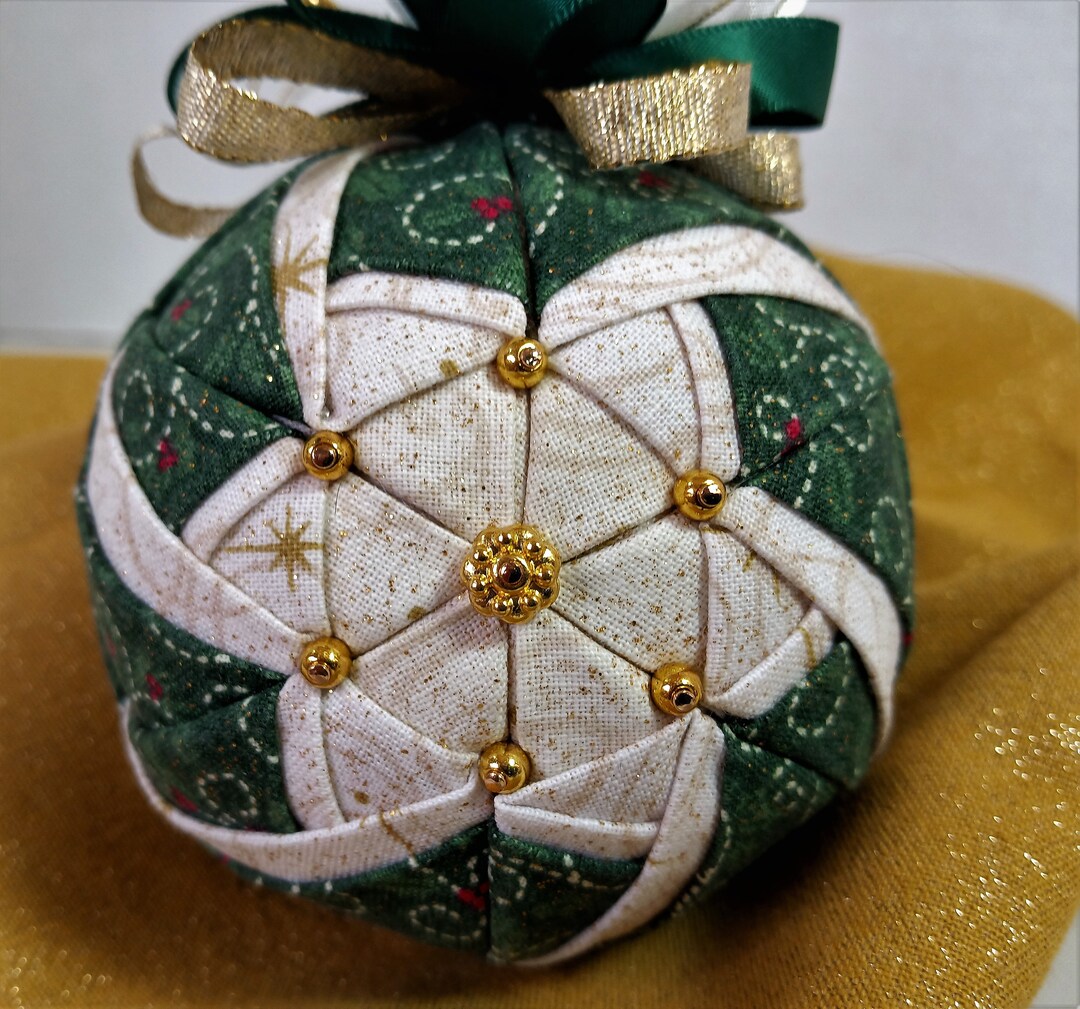 Christmas Quilted Fabric Ball Ornament Etsy