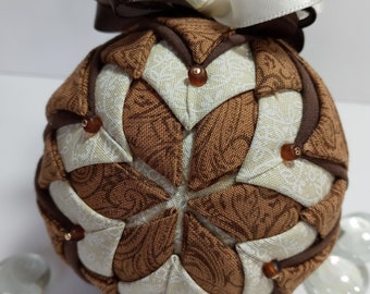 Quilted Fabric Ball Ornament in Brown