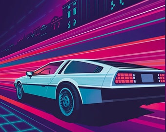 DeLorean — Impression artistique DMC-12 rétro des années 80
