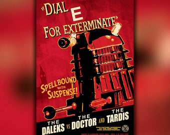 Dial E for Exterminate - vintage movie poster art inspired by Doctor Who