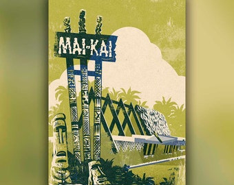 Mai-Kai | Vintage Style Tiki Wall Art, Tiki Idol Poster, Tiki Oasis Print, Tiki Bar Mug, Tiki Room Gift, Retro Tropical Polynesian Culture