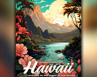 Escape to Aloha | Vintage Travel Poster, Travel Wall Art, Polynesian Surf Home Decor, Paradise Tropical Flair, Retro Hawaii Print Decor