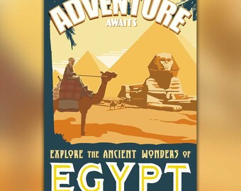 Ancient Wonders of Egypt | Vintage Travel Poster | Travel Wall Art  | Home Decor | Desert Pyramid | Exotic Travel Art Print | Retro Decor