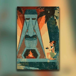 Kahiki Tiki &quot;Mystery Girl&quot; | Vintage Style Tiki Wall Art, Tiki Idol Poster, Tiki Bar Print, Tiki Room Oasis, Polynesian Tropical Culture