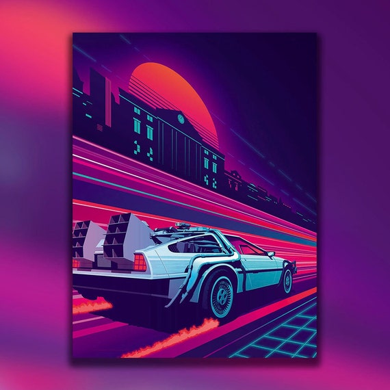Terug naar de jaren 80 Retro Synthwave Wall Art DeLorean Poster