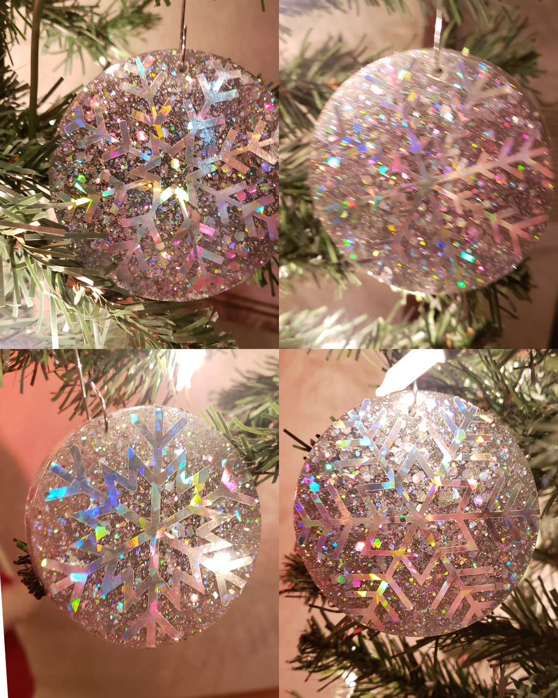 4 Pc Holographic Snowflake Christmas Ornament Set | Etsy