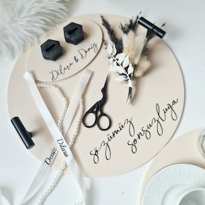 ELEGANT engagement trays in beige. Ring tray Damat Kahvesi Tepsisi Söz Tepsisi kiz Isteme