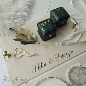 Engagement trays or engagement set in beige elegant ring tray Damat Kahvesi Tepsisi Söz Tepsisi with lace coaster